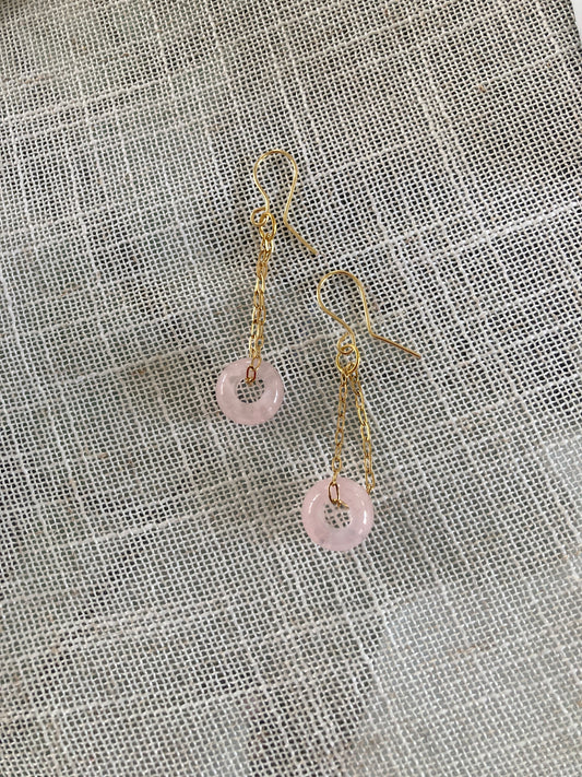 Pink Quartz Rondelle Gemstone Earrings  Bellajules 1 1/2 “ Approximately