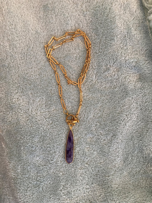 20” Gold Plated Paperclip Chain Sapphire Pendant Bellajules