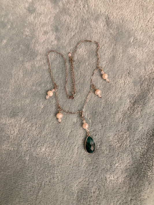 15” SS Chain Emerald and Pearl Necklace Bellajules