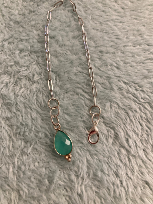 6.5 “ Stainless Steel Bracelet with Chalcedony Bezel Charm Bellajules
