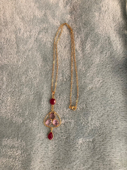 18” Gold Plated Cable Chain with (5) Gemstone Pendant Bellajules