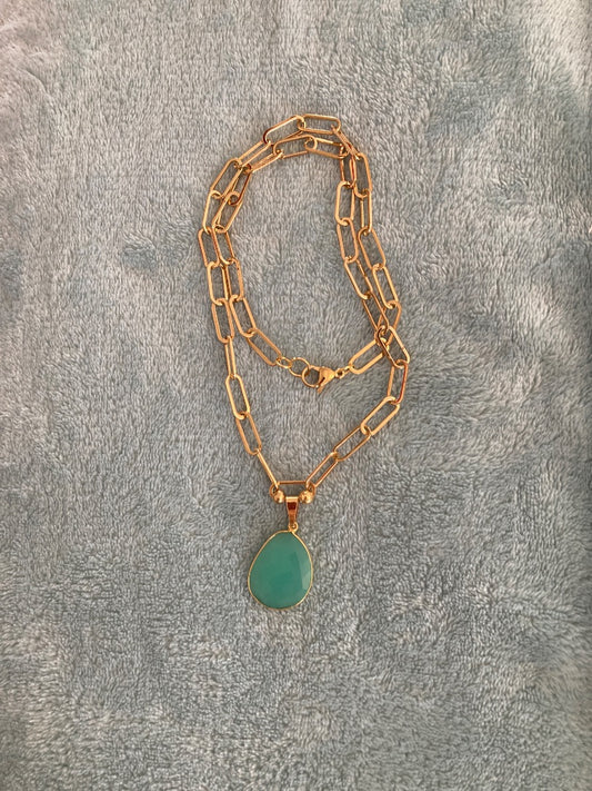 20” Gold Plated Paperclip Chain Gemstone Pendant Bellajules