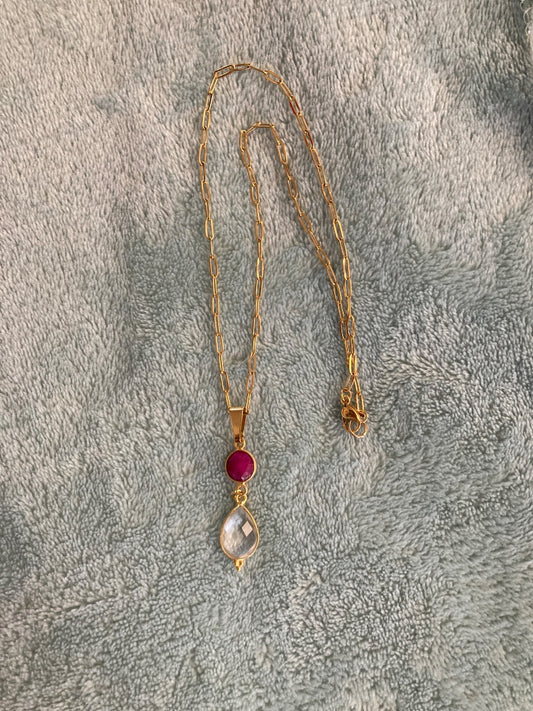 16” Gold Plated Cable Chain with 2 Gemstone  Pendant Bellajules