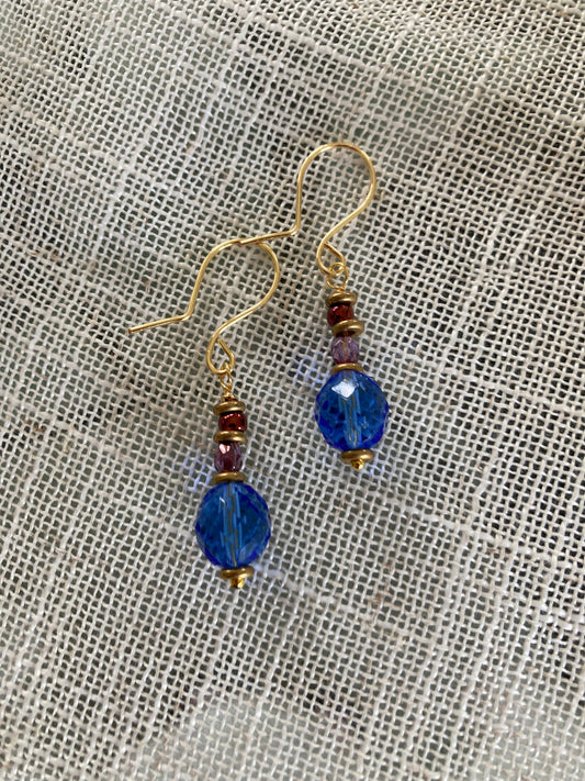 Blue Crystal Faceted Earrings