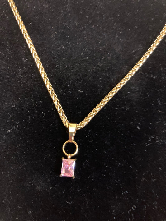 CZ Pink Pendant 18” Chain Bellajules