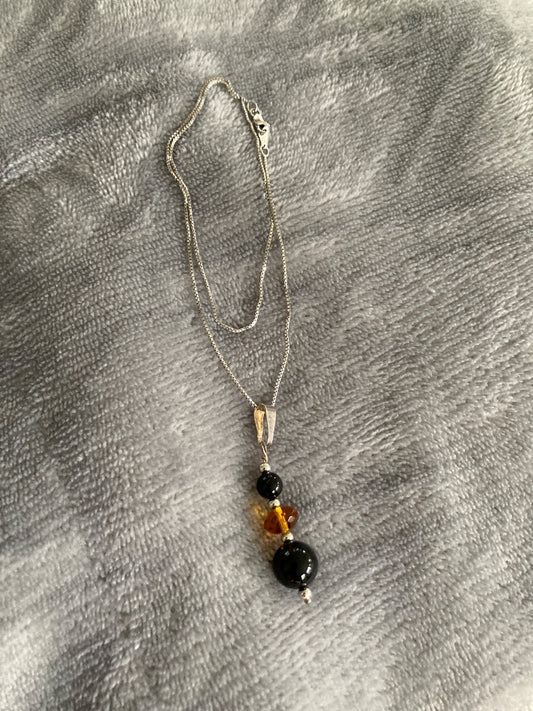 16” SS Chain Black Onyx Agate Pendant Bellajules