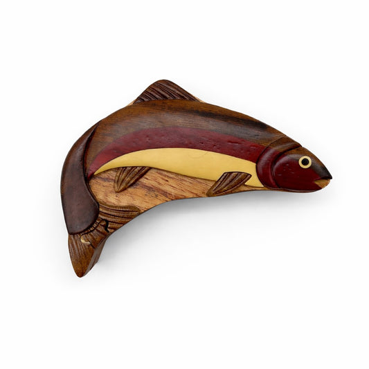 Natural Wood Intarsia Puzzle Box Trout