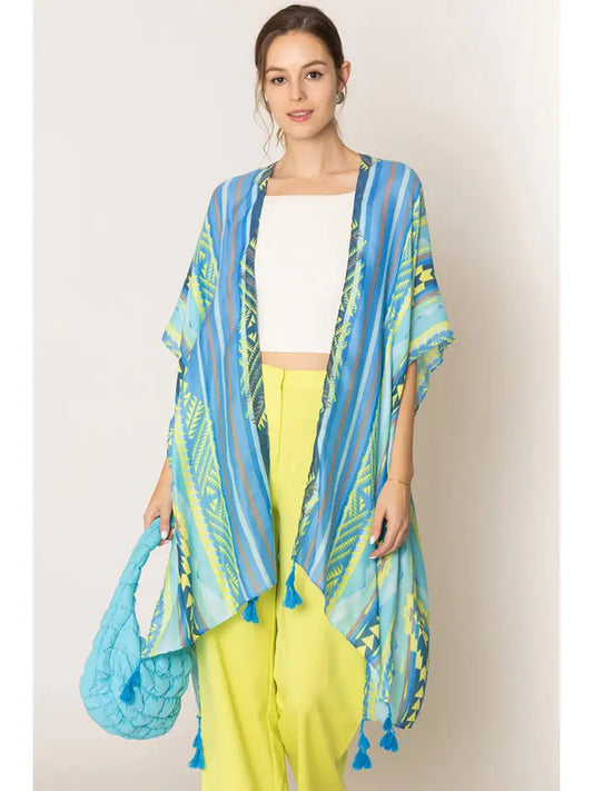 Native Print Tassel Shawl