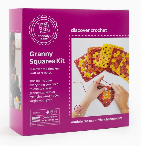 Crochet Kit Friendly Loom Yellow and Orange Granny Squares